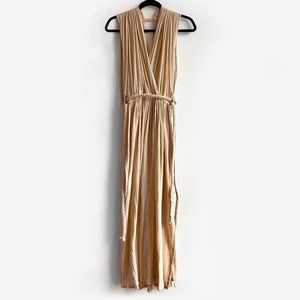 Sustanable Eco friendly brand Spiritum Tulum beige pale rose handmade maxi dress